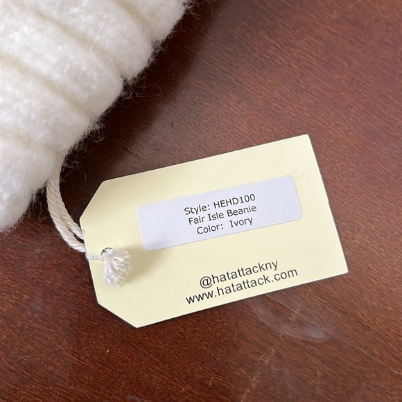 Hat Attack Fair Isle Ivory Pom Pom Beanie Hat - Picture 5 of 5